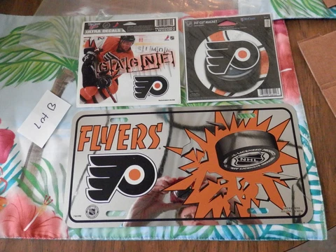 Philadelphia Flyers License plate lot,  magnet & Simon Gagné cling vtg New NHL Cover