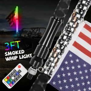 Antena de luces látigo LED RGB de 3 pies con poste de bandera control remoto Polaris RZR UTV ATV - Imagen 1 de 12