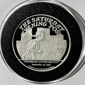 Saturday Evening Post Redhead Loves Hatty 2 Troy Oz .999 Fine Silver Round Coin - Picture 1 of 8