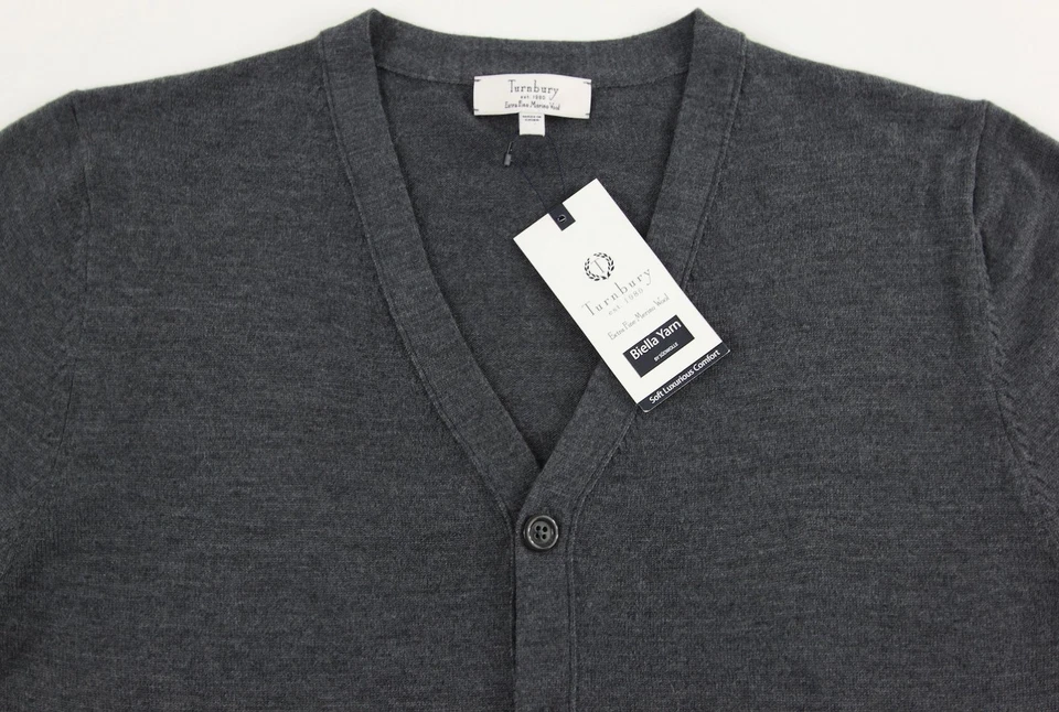 Men's TURNBURY Gray Grey Merino Wool Cardigan Sweater XL NEW NWT F45SR750  - Image 1 of 4