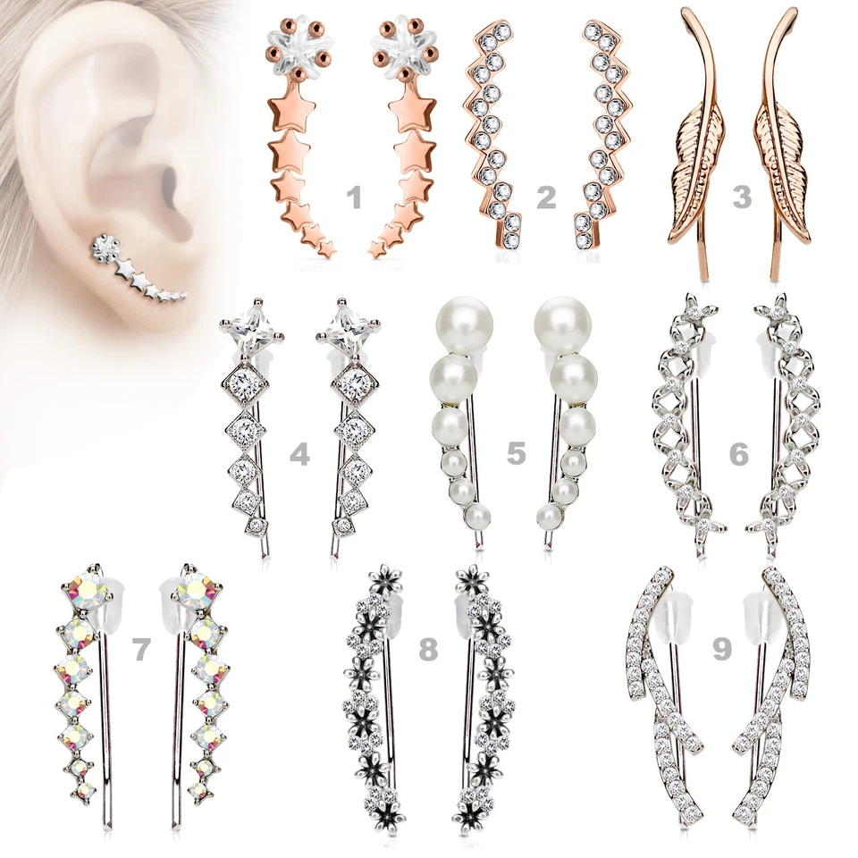 Orecchini Ear Crawler Scalatore Polsino Chiusura a Farfalla Pendente EC1 - Immagine 1 di 1