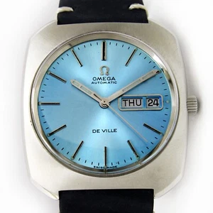 Vintage Omega Deville Automatic Sunburst Blue 35mm Men Serviced Watch C.1975 - Picture 1 of 19