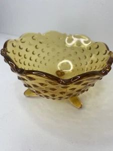 Vintage Amber Glass Hobnail Candy Dish MCM Cut glass Nut bowl Footed - Picture 1 of 6