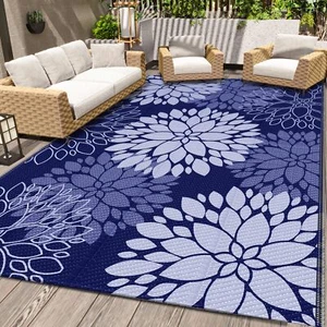 Outdoor Waterproof Reversible Rug 5' x 8' for Patio Deck Beach Camping - Picture 1 of 7