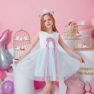 Princess Rainbow Tutu Dress. Birthday Party Dress for Girls - Picture 1 of 14