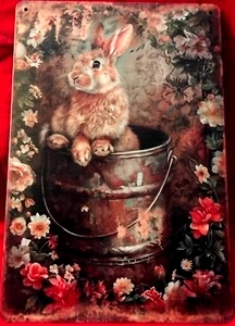 OCCASION PLAQUE METAL SERIGRAPHIEE-Lapin a la Marmite Pâques -N°14 30 CM X 20 CM - Imagen 1 de 6