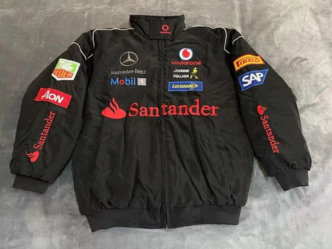 Unisex Adults F1 Team Racing Benz Jacket Black Embroidery Cotton Padded Cover
