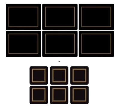 Pimpernel Classic Black Placemats & Coasters - Set of 6 - Image 1 of 3