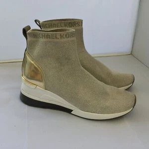 Michael Kors Women's Shoes Skylar Sneaker Sock Gold Bootie Size 10M - Picture 1 of 15