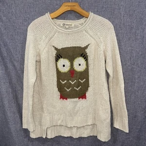 Democracy Sweater Owl Women Small Tan Crew Neck Tunic Light Weight Brown Wise - Picture 1 of 9
