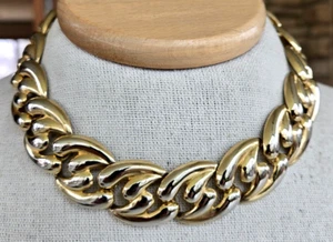 Collana girocollo vintage timbrata catena pannello maglia 1" larghezza 15,5" chiusura pieghevole - Foto 1 di 6