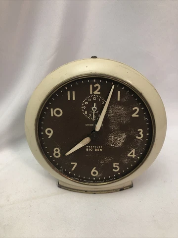 WESTCLOX Big Ben Chime Alarm Clock Model 2A 48H Works Vintage Cream & Brown Cover