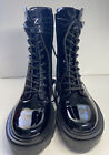 Tory Burch Combat Boots Lace Up T-hardware Perfect Black Patent New Women's 9.5