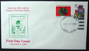 US, 1996 Santa, Indiana FDC & Tied On, Moose Art, Cachet & ALA Seals, Unused - Imagen 1 de 4