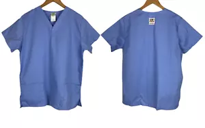 Uniform Advantage Medium Scrubs Top Short Sleeve Shirt V Neck Blue - Picture 1 of 10