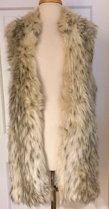 Donna Salyers' FABULOUS FURS Faux Fur Long Cream Gray Black Hook Stroller Vest L - Picture 1 of 14