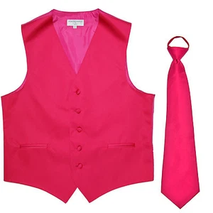 New Men's Formal Tuxedo Vest Waistcoat Pre-tied Necktie solid hot pink wedding - Picture 1 of 4