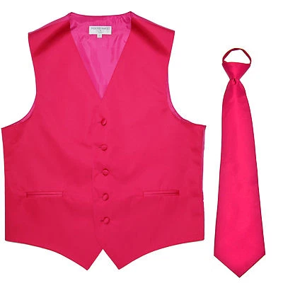 New Men's Formal Tuxedo Vest Waistcoat Pre-tied Necktie solid hot pink wedding - Image 1 of 4