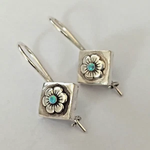 Vintage Silver Opal Flower Earrings 925 1990s Israel Art Dead Stock Dainty Gift - Picture 1 of 15
