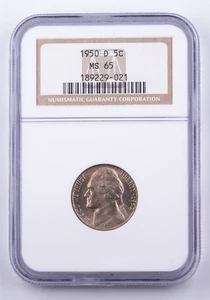 Certified 1950-D Jefferson Nickel NGC MS65 5c - Picture 1 of 4