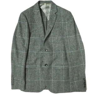 GUCCI Windowpane 100% Wool 2B Tailored Jacket 46R Gray button closure pre-owned - Picture 1 of 7