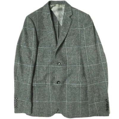 GUCCI Windowpane 100% Wool 2B Tailored Jacket 46R Gray button closure pre-owned  - Image 1 of 4