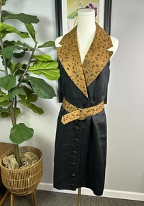 Vintage Bouillabaisse Deborah Kleid ärmellos Animal Print Knöpfe Gürtel Midi - Bild 1 von 17