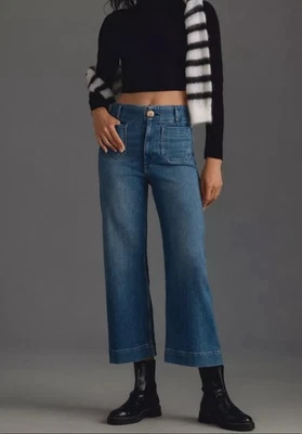 Maeve By Anthropologie The Colette 裁剪高腰阔腿牛仔裤 29 码 — 第 1/4 张图片