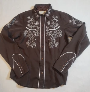 Roper Women’s Embroidered Western Pearl Snap Cowgirl Shirt Size M Floral. Brown - Picture 1 of 9