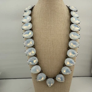 BaubleBar Statement Necklace Opalite Teardrop Bib Vintage Gold Tone 20” - Picture 1 of 6