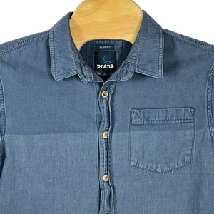 Prana Slim Fit Men Medium Blue Denim Cotton Long Sleeve Button Up Shirt - Picture 1 of 6