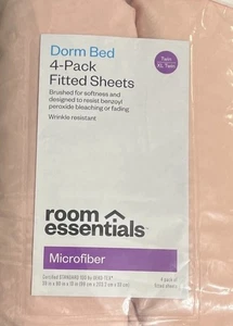 4er Pack Spannbettlaken Twin/Twin XL Schlafsaal Bett Rosa Mikrofaser Room Essentials - Bild 1 von 5