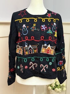 Michael Simon Lite Weihnachten Baumwolle Strickjacke Pullover Gr. M Lebkuchenhaus - Bild 1 von 6