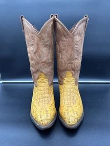 Tony Lama Caiman Leather Cowboy Boots Tan and Brown Size 8.5D Style CY1015 - Picture 1 of 15