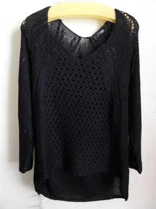 AQUA MIX STITCH PULLOVER SWEATER, Black, Size L, MSRP $78 - Picture 1 of 1