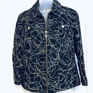 Peter Nygard Blazer Jacke schwarz gold Wirbelmuster cropped ~ Größe 10 - Bild 1 von 5