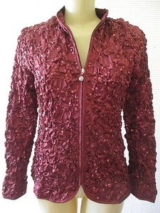 ADRESSING WOMAN RED WINE SEQUIN EMBELLISHED ZIP FRONT JACKET SIZE S - NWT - Picture 1 of 9