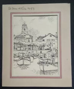 Werner Knoth Original Zeichnung St. Jean de Luze 1943 Hafen signiert Unikat - Bild 1 von 2