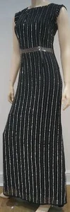 LACE & BEADS Black Silver Sequin Embellished Cap Sleeve Lined Evening Maxi Dress - Picture 1 of 12