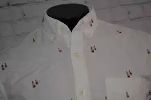 47047-a J.Crew Oxford Dress Shirt Sailboat Design 100% Cotton Size Medium Mens - Picture 1 of 7