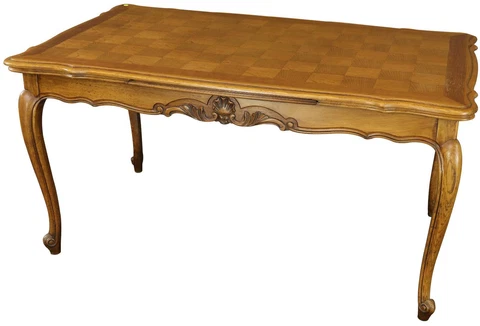 Table Louis XV Rococo French Vintage Oak Wood Expanding 2-Leaf Parquet Top Cover