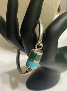 Brazalete Brazalete De Colección Plata de Ley - MÉXICO Turquesa Malaquita Incrustación - 27g - Imagen 1 de 6