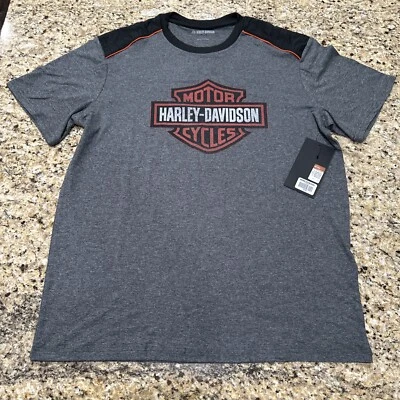 ¡NUEVO! CAMISETA HARLEY DAVIDSON BAR & SHIELD HOMBRE GRANDE GRIS NEGRO NARANJA NUEVA CON ETIQUETAS Foto 1 de 4