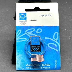 ORIGINAL ATHENS 2004 OLYMPIC GAMES PIN featuring US Flag in Excellent condition - Picture 1 of 3