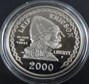 2000-P Leif Ericson Proof Silver Dollar US Mint Commemorative $1 Capsule - Picture 1 of 4