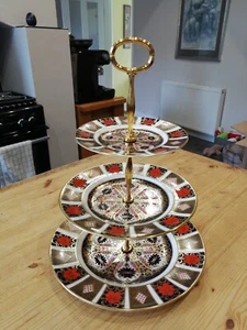 Royal Crown Derby imari 1128 three tier cake stand: firsts - Picture 1 of 2