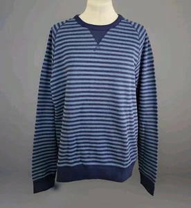 Lands End Serious Sweats Blue Stripe Crewneck French Terry Pullover Mens M Nwt - Picture 1 of 15