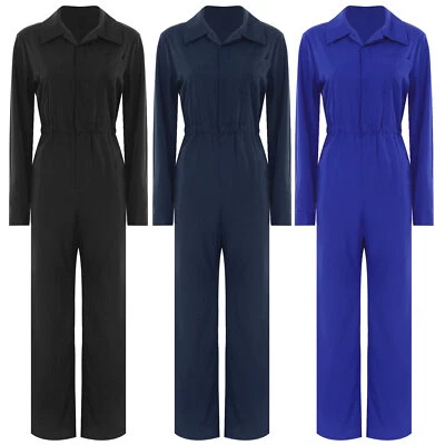 Damen Langarm Overall Einteiler Hosenanzug Romper Revers Button Down Jumpsuit - Bild 1 von 3