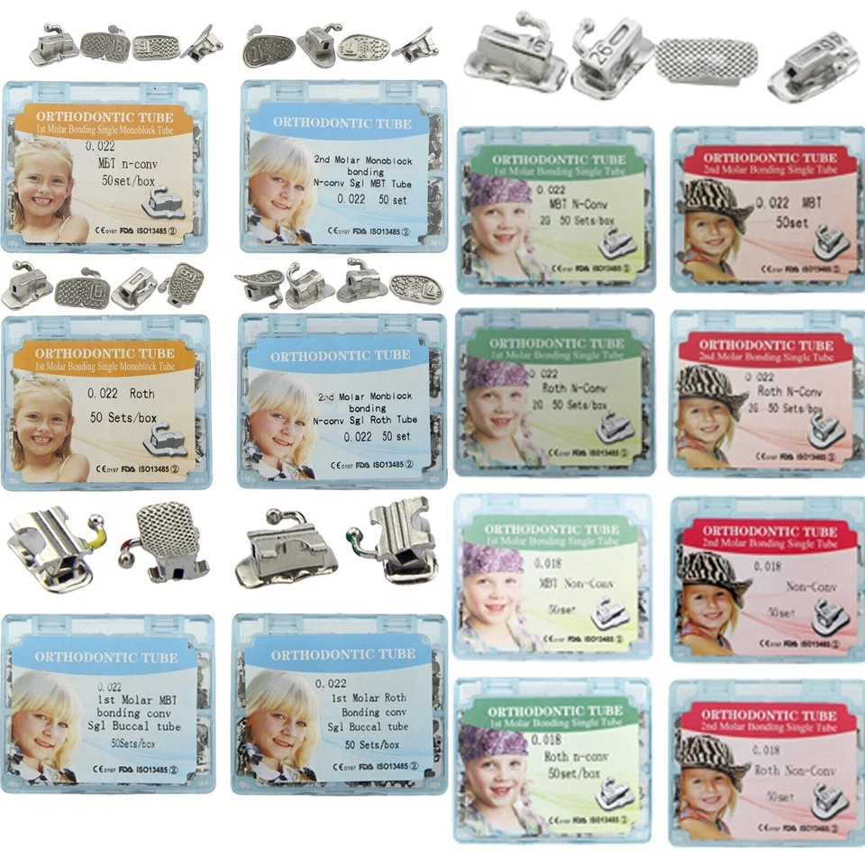 50 juegos de tubo bucal adhesivo ortodoncia dental 1er y 2do molar Roth MBT 022/018 Foto 1 de 4