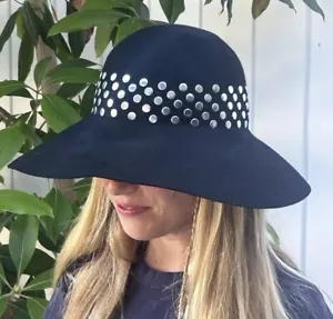 Vintage Giorgio Beverly Hills felt studded black hat Wide Brim excellent - Picture 1 of 8